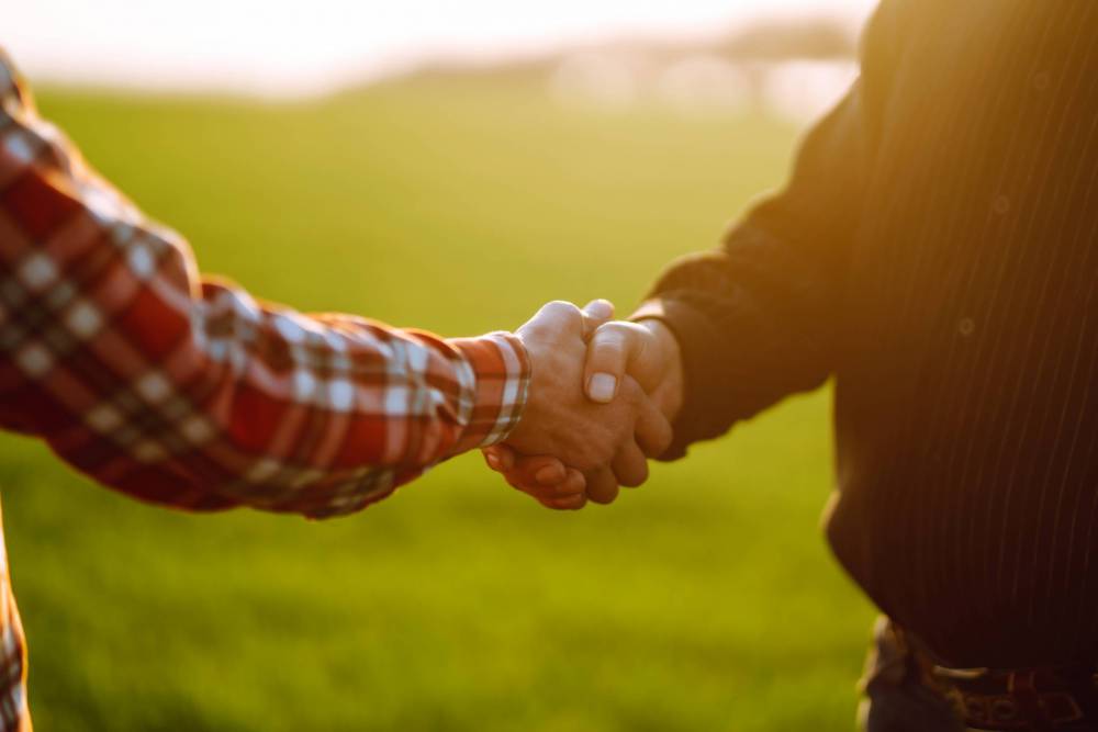 People,Shaking,Hands,In,A,Wheat,Field,,Farmer's,Agreement.,Agricultural