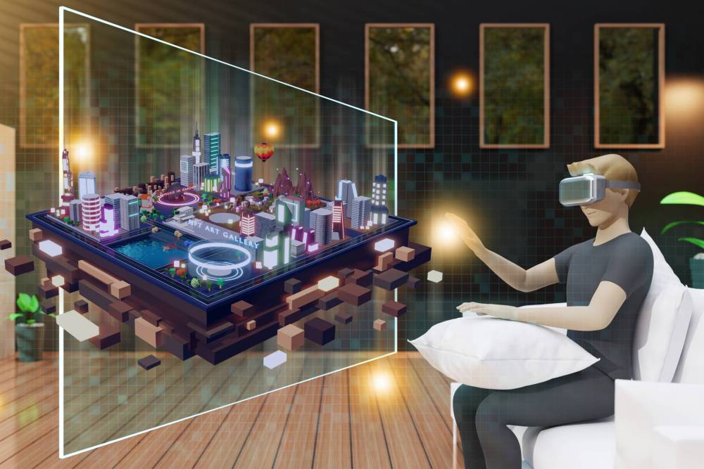 Metaverse,And,The,Sandbox,Land,Man,Avatar,Playing,Game,Through
